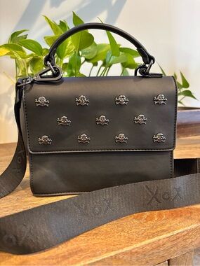 Betsy Johnson Skulls Mini Black Satchel Handbag